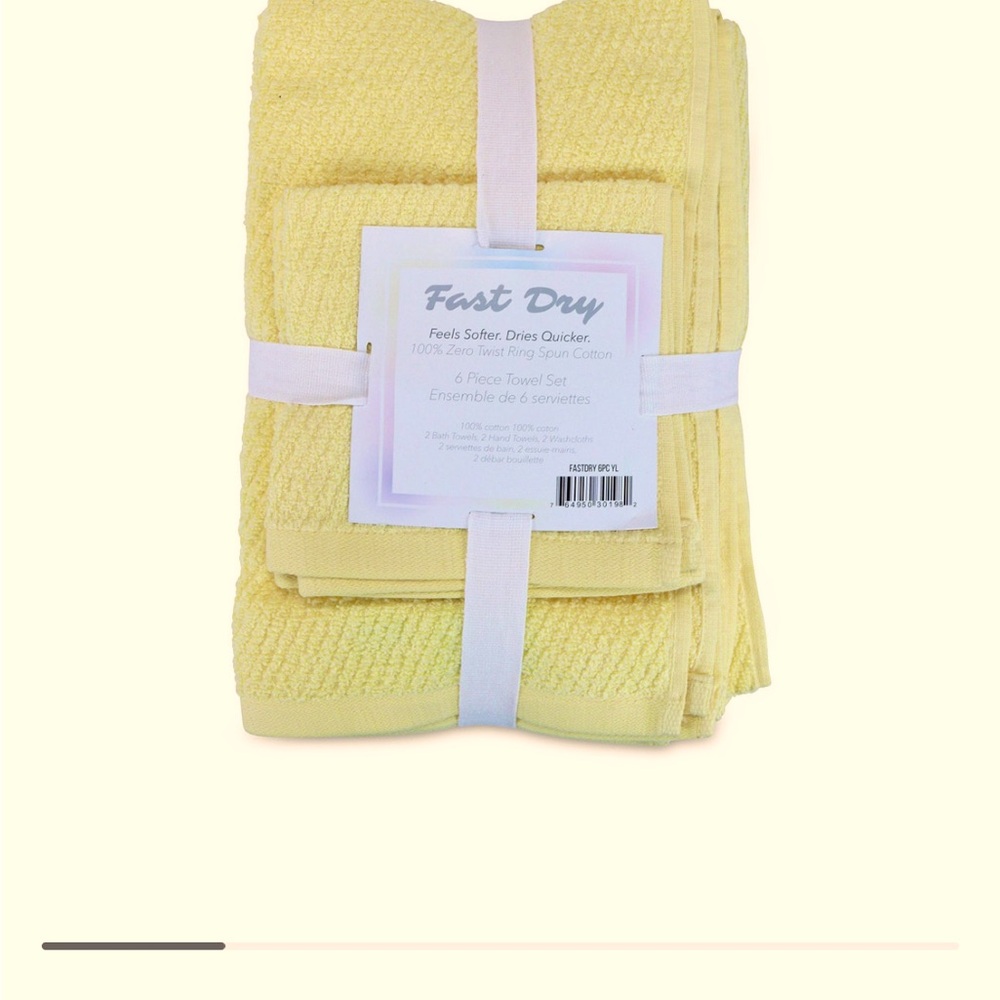 6 pieces towels, 2 bath towels,2 hand towels, 2 wash cloths.
